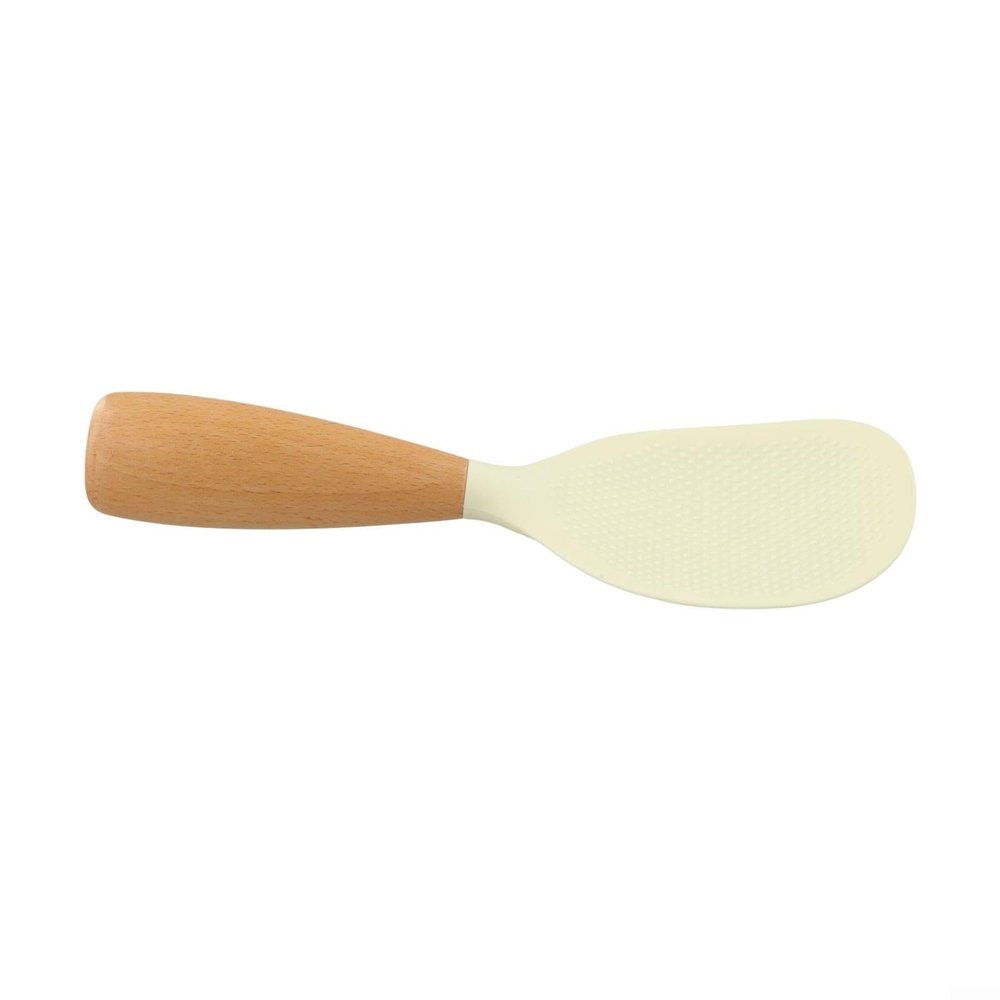 Silicone Rice Spoon with Heat-Resistant Design and Ergonomic Wooden Handle (White)