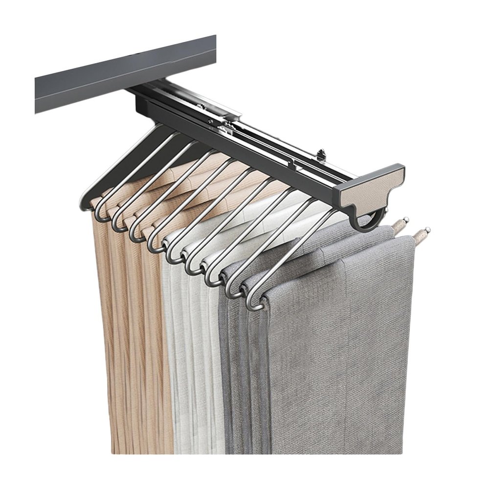 Space-Saving Trouser Rack with Aluminum Alloy Slide Rail for Closets and Bathrooms (Color 2, Top-Mount Installation)