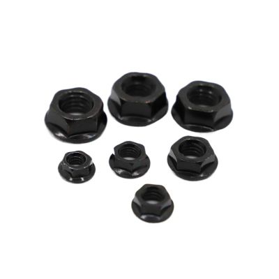 Stainless Steel Wheel Axle Nuts, Hex Locknuts with Toothed Spinlock Flange, Carbon Steel, Black, M3–M12, 97-Pack (M4, 20 pcs)