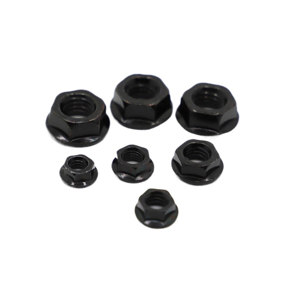 Stainless Steel Wheel Axle Nuts, Hex Locknuts with Toothed Spinlock Flange, Carbon Steel, Black, M3–M12, 97-Pack (M4, 20 pcs)