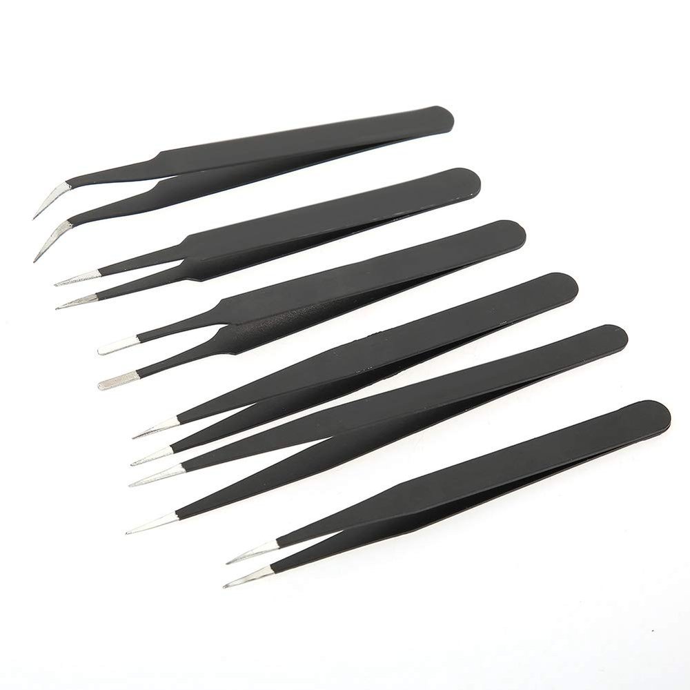 Fdit 6-Piece Antistatic Stainless Steel Tweezers Set for Jewelry, Rhinestones, and Nonmagnetic Watchmaking Tools