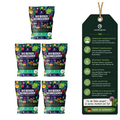5 x 500 g Organic Soil Improver with Biochar – Wundergarten for Gardens, Raised Beds & Plants