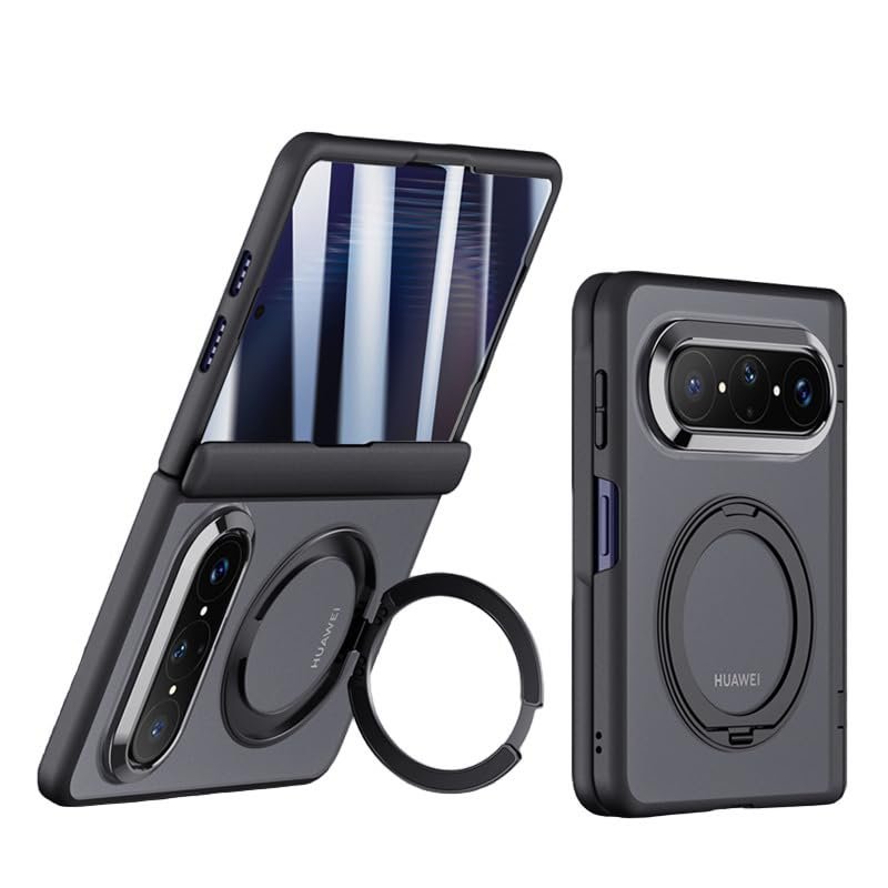 Huawei Pura X Max Case, Shockproof Slim Matte Case with Built-In Screen and Full Hinge Protection, Black Anti-Peeping