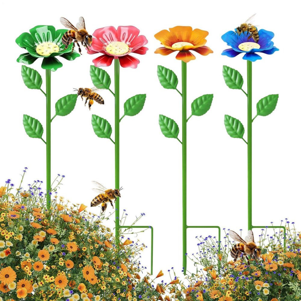 4-Piece Garden Drinking Cup Set with Ground Stakes