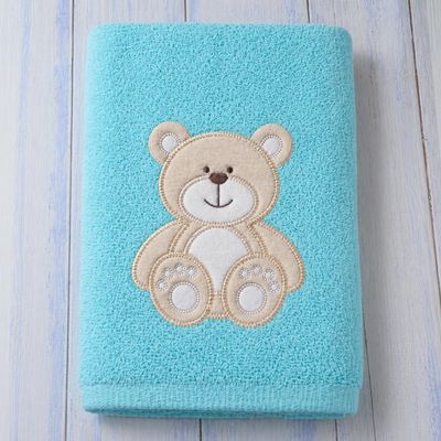 Personalized Cotton Children's Towel with Name, Text, 3D Appliqué or Embroidery, Soft and Washable up to 60°C, Gift for Girls and Boys, Aqua Blue, 70 x 140 cm