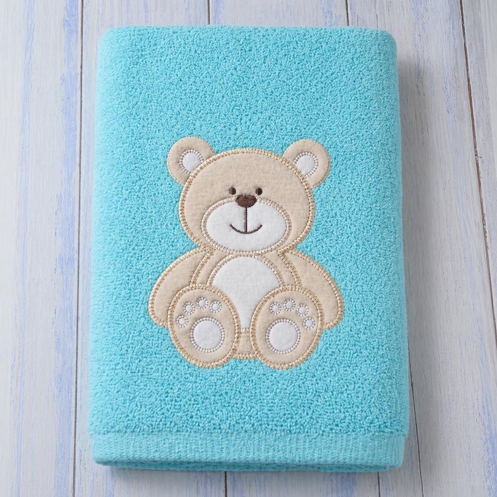 Personalized Cotton Children's Towel with Name, Text, 3D Appliqué or Embroidery, Soft and Washable up to 60°C, Gift for Girls and Boys, Aqua Blue, 70 x 140 cm
