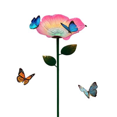 Metal Butterfly Bath with Flower Design, Decorative Bee Water Station