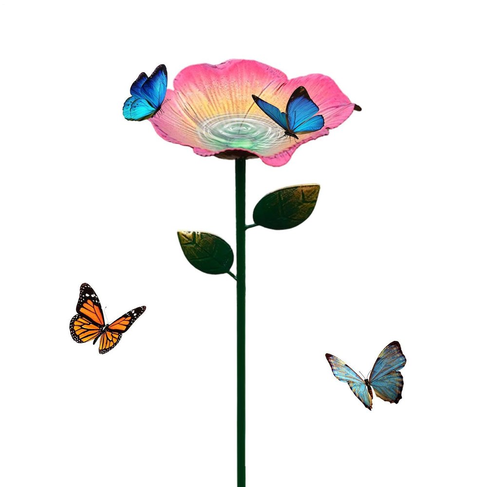 Metal Butterfly Bath with Flower Design, Decorative Bee Water Station