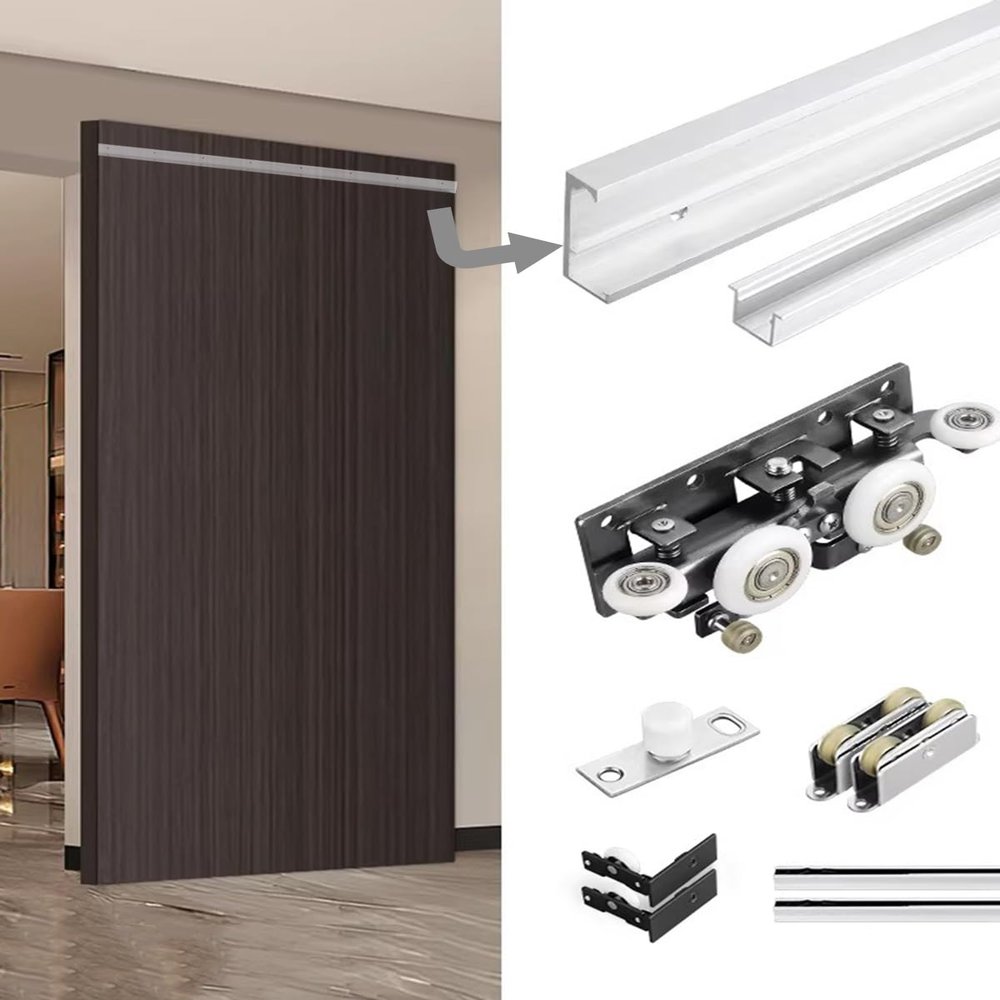 Hidden Sliding Door Hardware, Space-Saving Trackless System for Concealed Rooms, Compatible with 40–50 mm Bypass Cabinet Panels