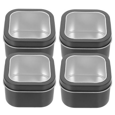 OFFIGAM Square Storage Boxes, Reusable and Portable, 4-Pack, Black Tinplate