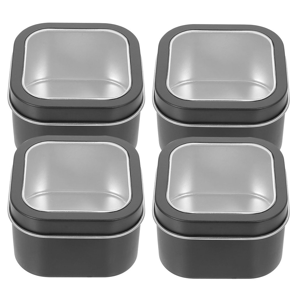OFFIGAM Square Storage Boxes, Reusable and Portable, 4-Pack, Black Tinplate