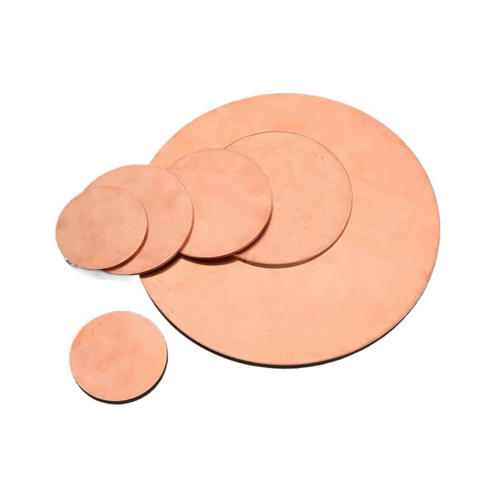 5-Piece T2 Copper Disc Set, Round Pure Copper Plates for Electrical and Industrial Use (50 × 0.2 mm)