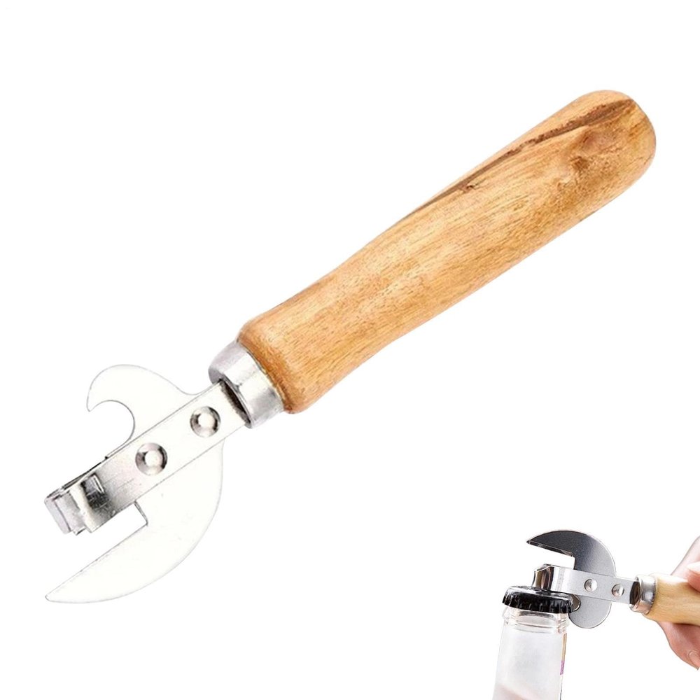 Manual Can Opener with Wooden Grip