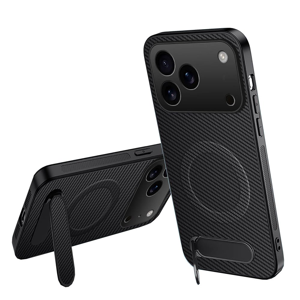 Lzzox Protective Case for Honor 600 Pro, Stand, Magnetic, Wireless Charging, Camera Protection, Carbon Texture, Anti-Fingerprint Back (Black, 600 Pro)