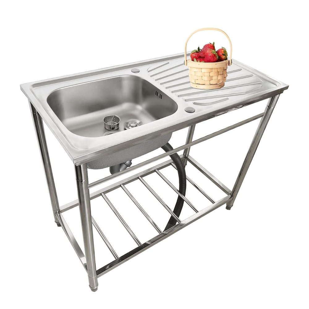 ZQFHSX Large Commercial Kitchen Sink, Single-Basin Stainless Steel