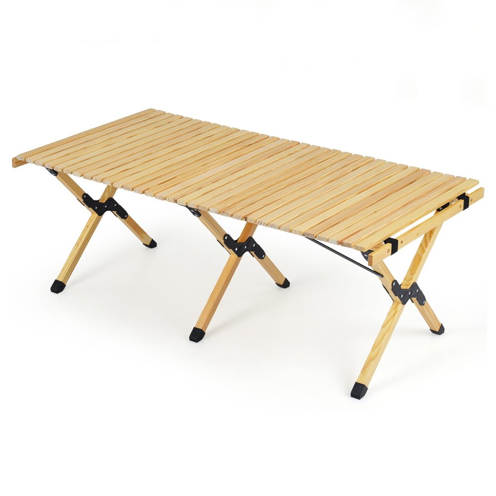 HOMASIS Portable Folding Camping Table for 4–6 People, Roll-Up Pine Wood Picnic Table with Carrying Bag