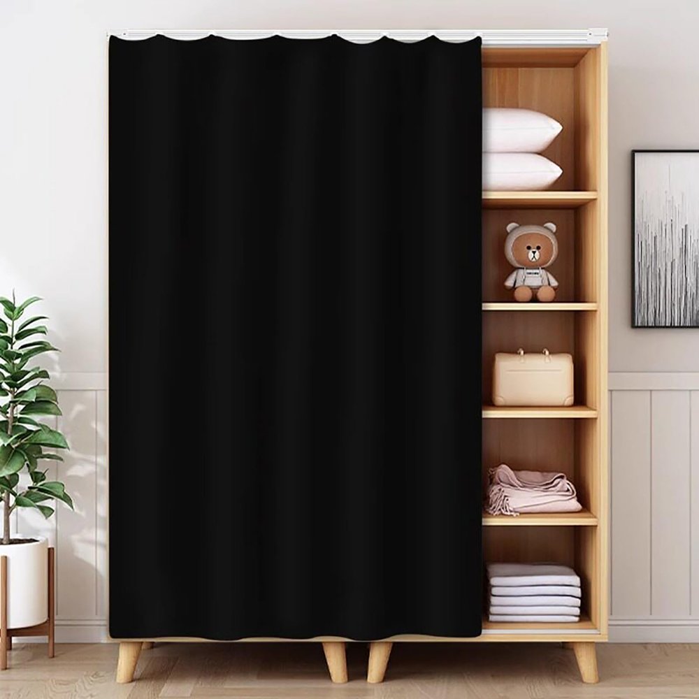 YSPZDQ No-Drill Self-Adhesive Cabinet Curtain, Black, 70 x 200 cm