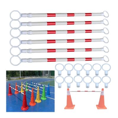 WTLONBF Telescoping Traffic Cone Bar, 4.1 to 6.6 ft, 6-Pack, Extendable Cone Barrier Posts with End Caps for Parking Areas, Walkways, Driveways and Road Construction, Red and White