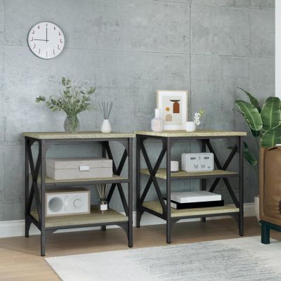 Fecpoo Set of 2 Industrial Side Tables, Sonoma Oak