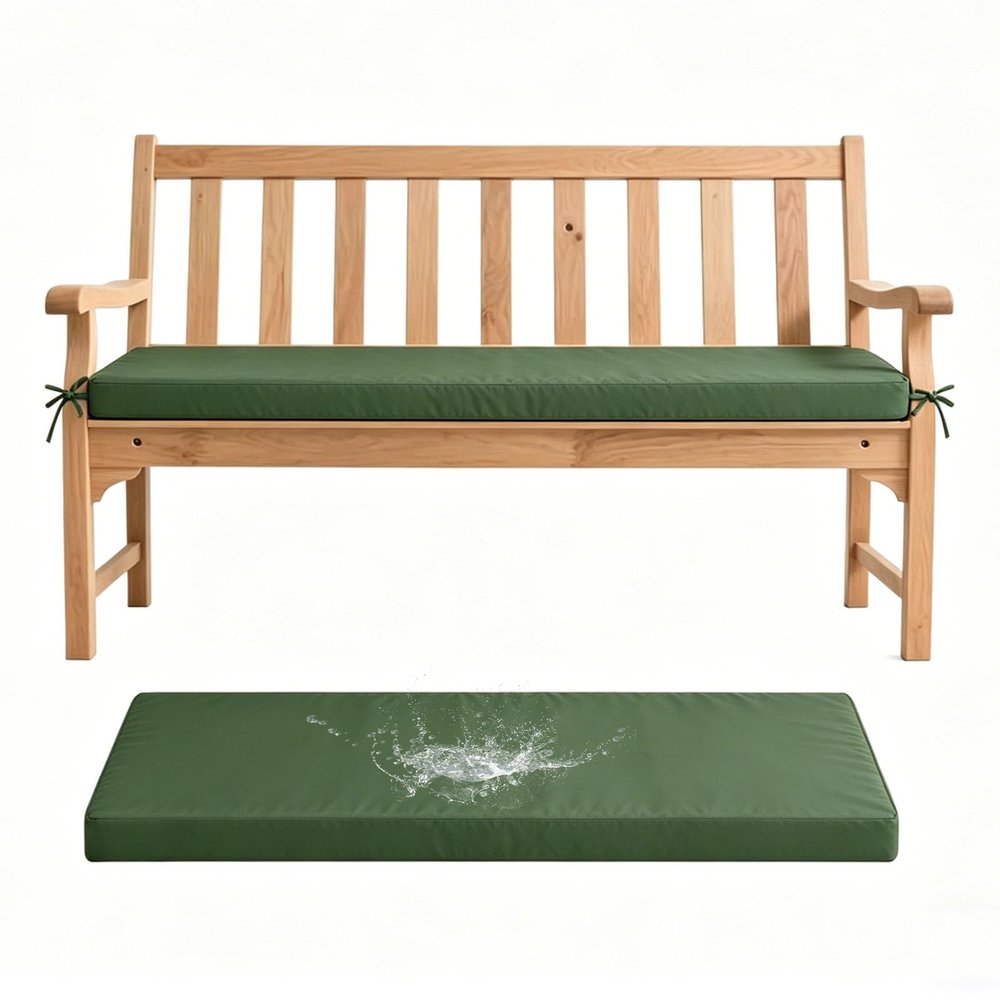 5 cm Thick Green Bench Cushion, 95 x 35 cm