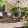 Set of 2 Folding Beach Chairs with Gray Fabric, Adjustable Reclining Positions, and Wooden Frames view 1