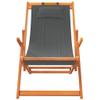 Set of 2 Folding Beach Chairs with Gray Fabric, Adjustable Reclining Positions, and Wooden Frames view 3