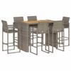 SooIarix 7-Piece Gray Poly Rattan and Acacia Garden Bar Set with 6 Bar Stools and Bar Table view 1