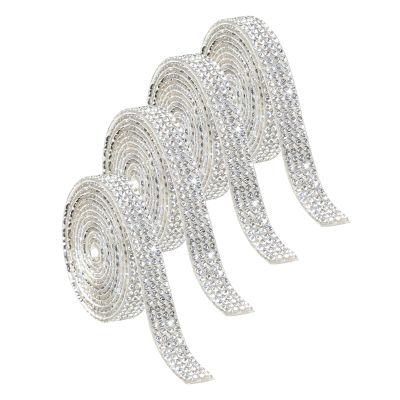 Self-Adhesive Rhinestone Trim, 4 Silver Rolls, 0.9 cm x 91 cm