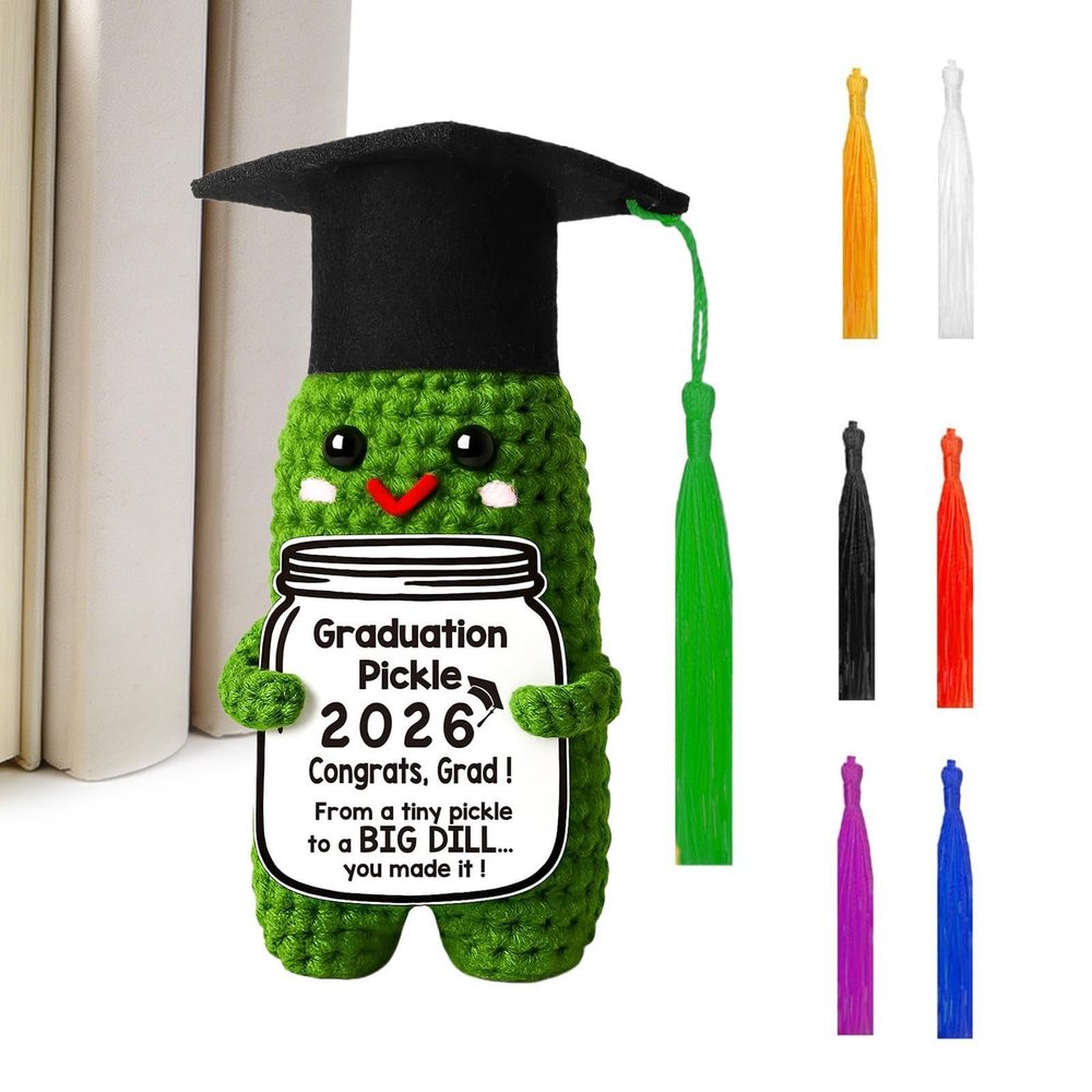 Graduation Pickle - Congrats Grad Knitted Cucumber Doll