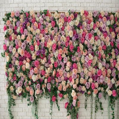 CORFOTO 3.5 x 3 m Fabric Flower Wall Backdrop with Pink, White, and Purple Roses