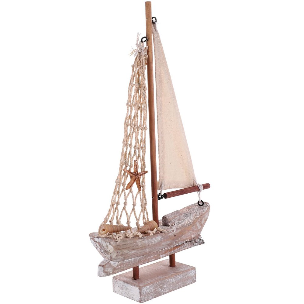 FELTECHELECTR Small Wooden Sailboat Model Tabletop Decoration
