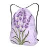 HEBSDFG Drawstring Backpack with Lavender Stamp Print, Adjustable Cord Bag for Women and Men, Black, S, Daypack view 3