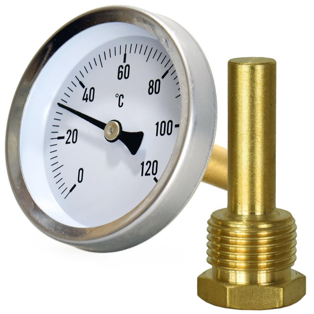 EaseSunny Hot Water/Oil Tank Pipe Thermometer, 0–120°C, 2°C Graduation, 63 mm Dial, 68 mm Overall Length