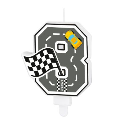Race Car Birthday Candle Number 8