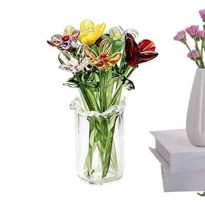 Crystal Glass Flowers with Mini Vase, 2.17 x 1.02 in, Portable Tabletop Decor