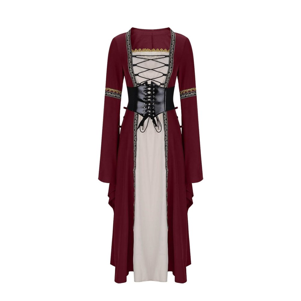Duohropke Women's Medieval Renaissance Retro Party Dress, Gothic Lace-Embroidered Costume for Cosplay, Halloween and Carnival