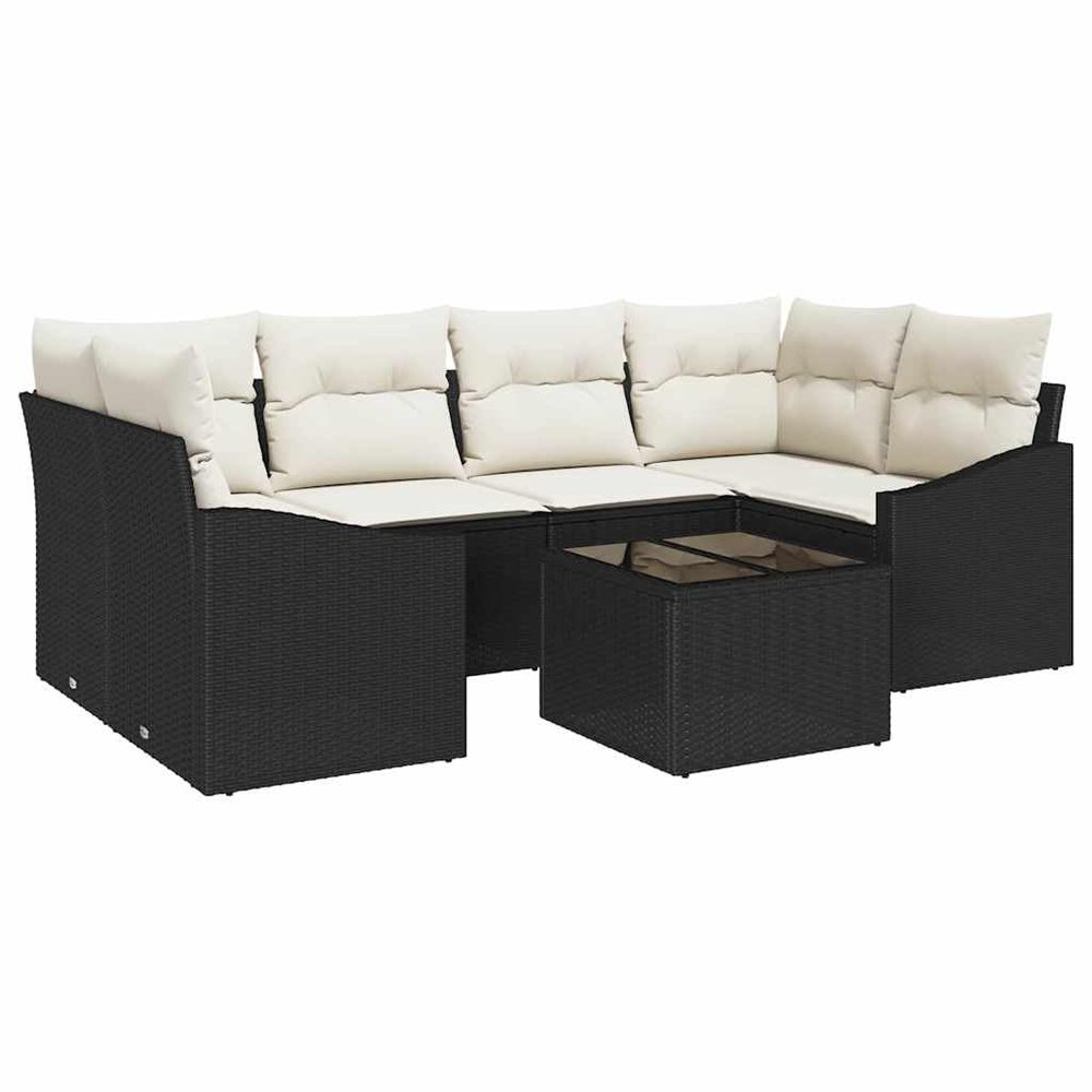 Qnhdfrt 7-Piece Garden Sofa Set, Black/Cream, 234 x 123.5 x 85 cm