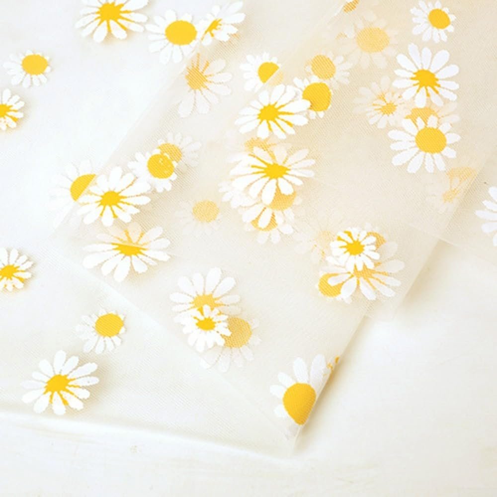 Embroidered Lace Mesh Fabric with Floral Daisy Pattern for Bridal Wedding Dress