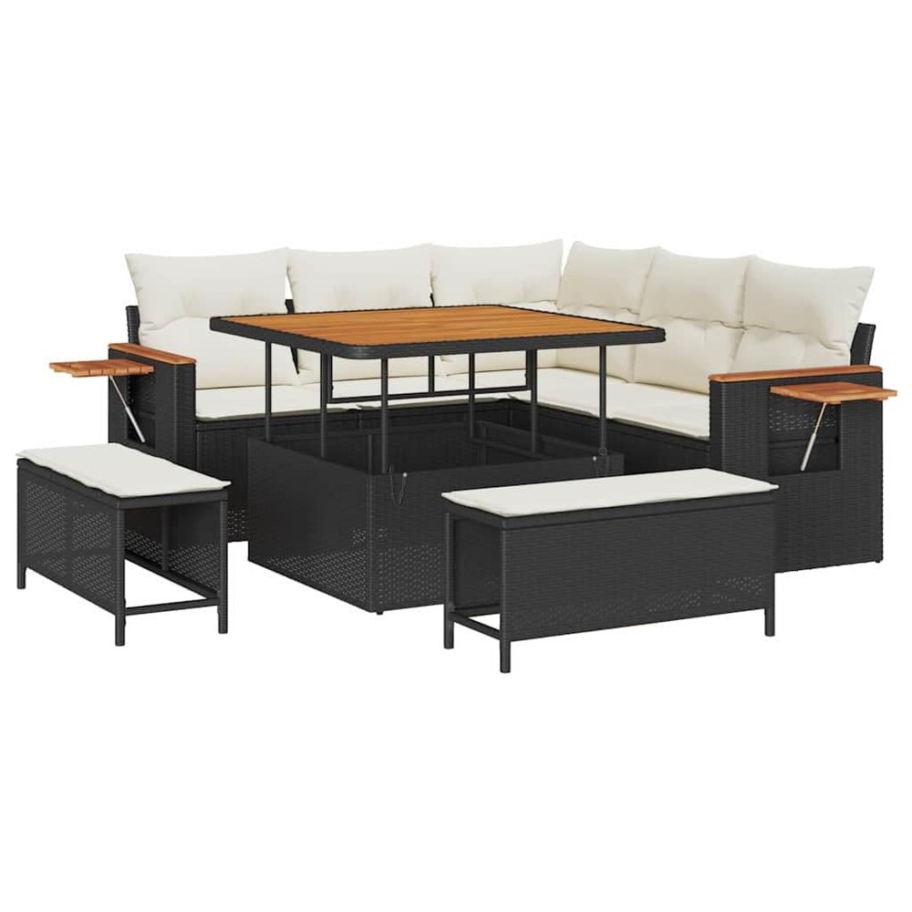 Qnhdfrt 9-Piece Black and Cream Patio Sofa Set, 100 x 100 x 71 cm