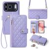 Crossbody Phone Case for Samsung Galaxy S21 FE, Purple PU Leather Wallet Case with Strap view 1