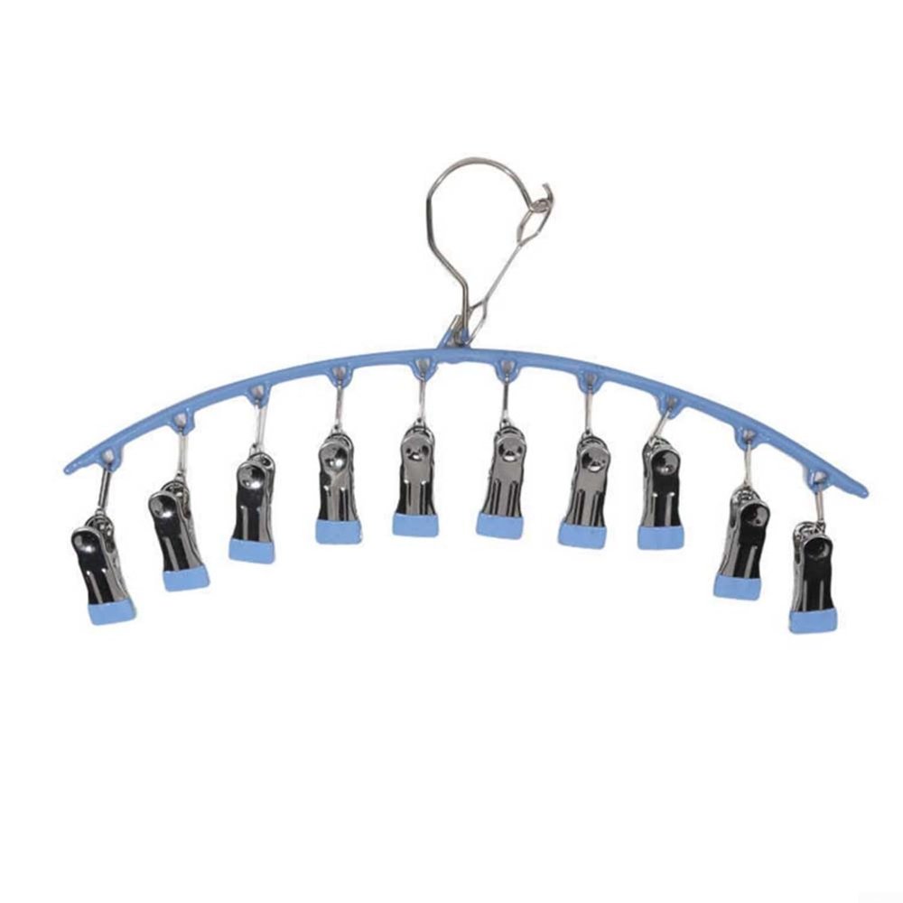 Risveglio Stainless Steel Sock Clips, Windproof, Mark-Free, Clothes Hanger for Underwear and Insoles, Rust-Free, Multi-Clip Drying Rack, Space-Saving Laundry Organizer (Blue)