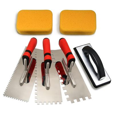 Agmoctz Stainless Steel Square-Notch Trowel Set, Grout Float and Sponges