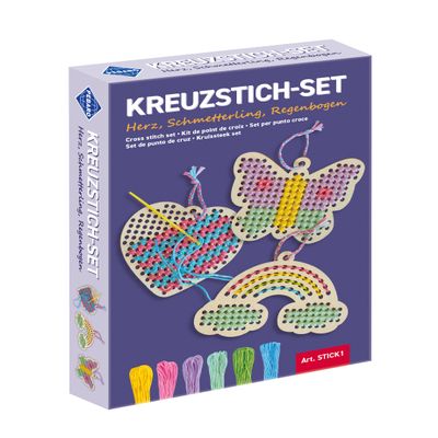 Pebaro STICK1 - Cross Stitch Set: Heart, Butterfly, Rainbow