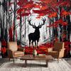 PaxGloz Deer Forest Oil Painting Wall Mural, Black and Red Abstract Nonwoven Wallpaper, 500 x 280 cm (W x H) view 1