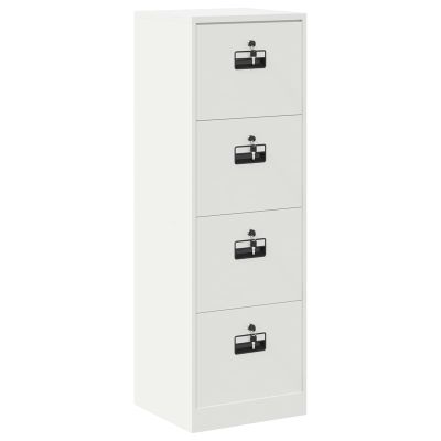 Teenpull Filing Cabinet, White, 45.5 x 42 x 139 cm, Cold-Rolled Steel, 4 Drawers and Pull-Out Shelves