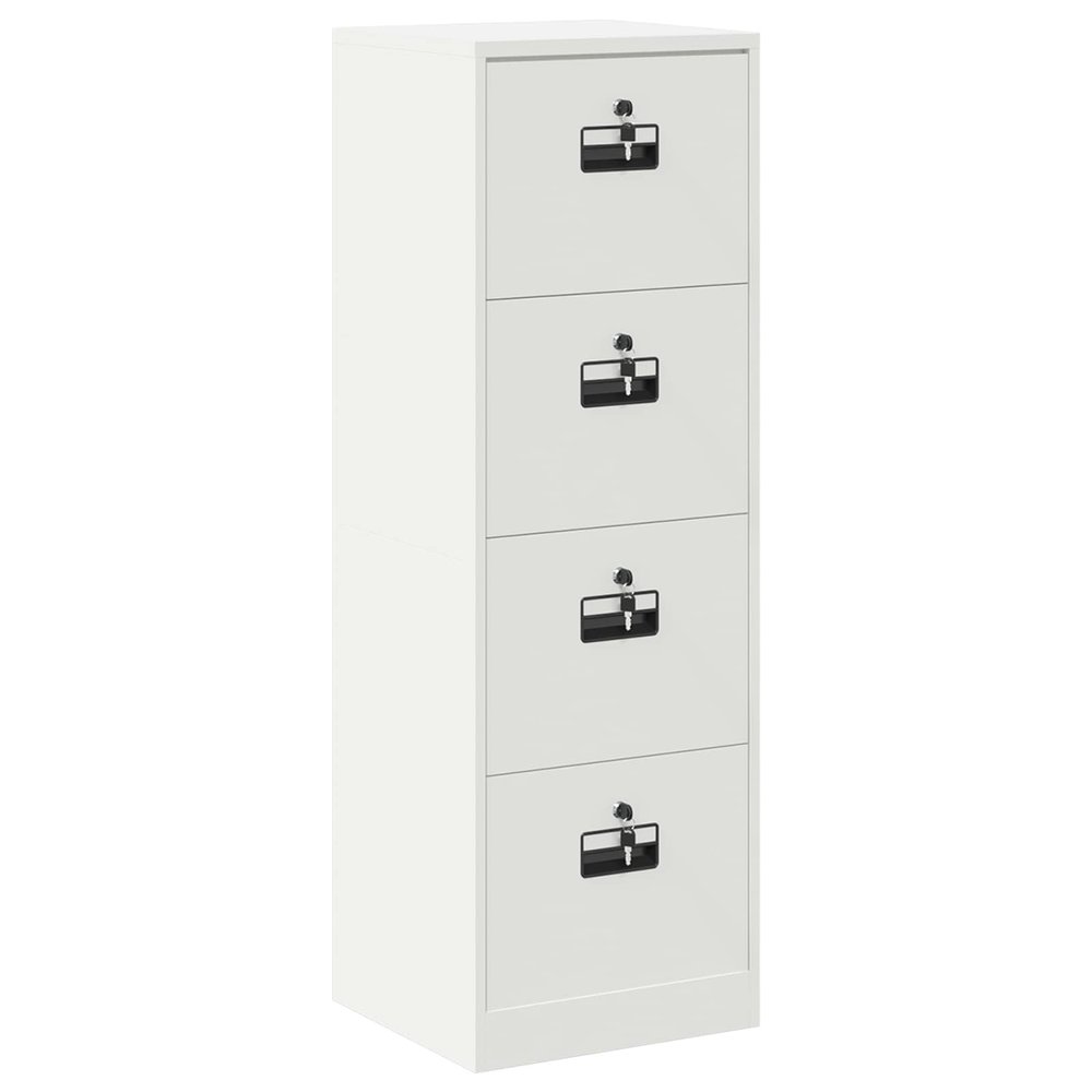 Teenpull Filing Cabinet, White, 45.5 x 42 x 139 cm, Cold-Rolled Steel, 4 Drawers and Pull-Out Shelves