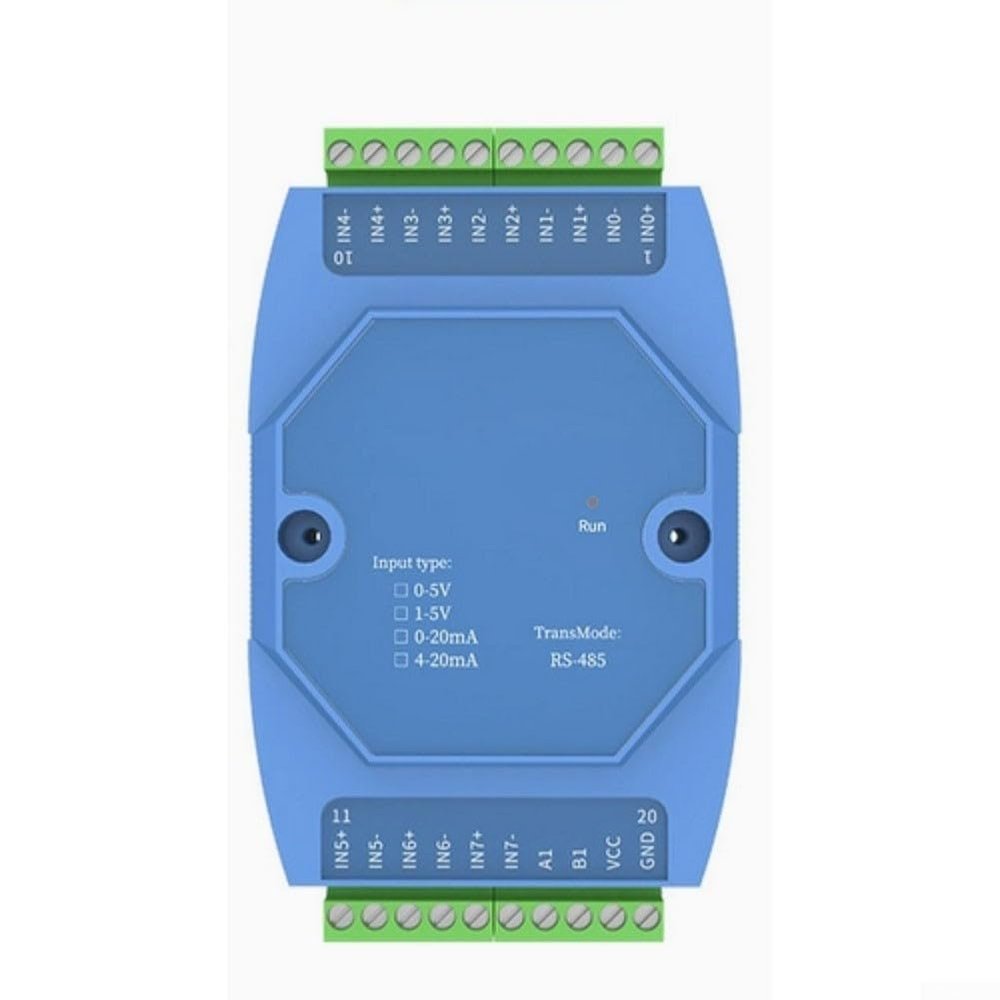 8-Channel Analog Signal Acquisition Module, 0-5 V to RS-485 Converter, Blue