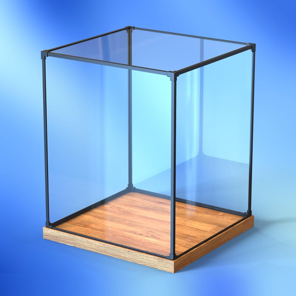 Large Transparent Acrylic Cube with Solid Wood Base, Dustproof Display Case for Toys, Trophies, and Gifts, Easy Assembly