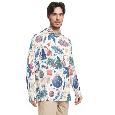 Men's Sun Protection Hoodie Rash Guard, Long Sleeve, UPF 50+, Christmas Pattern, S–XXL