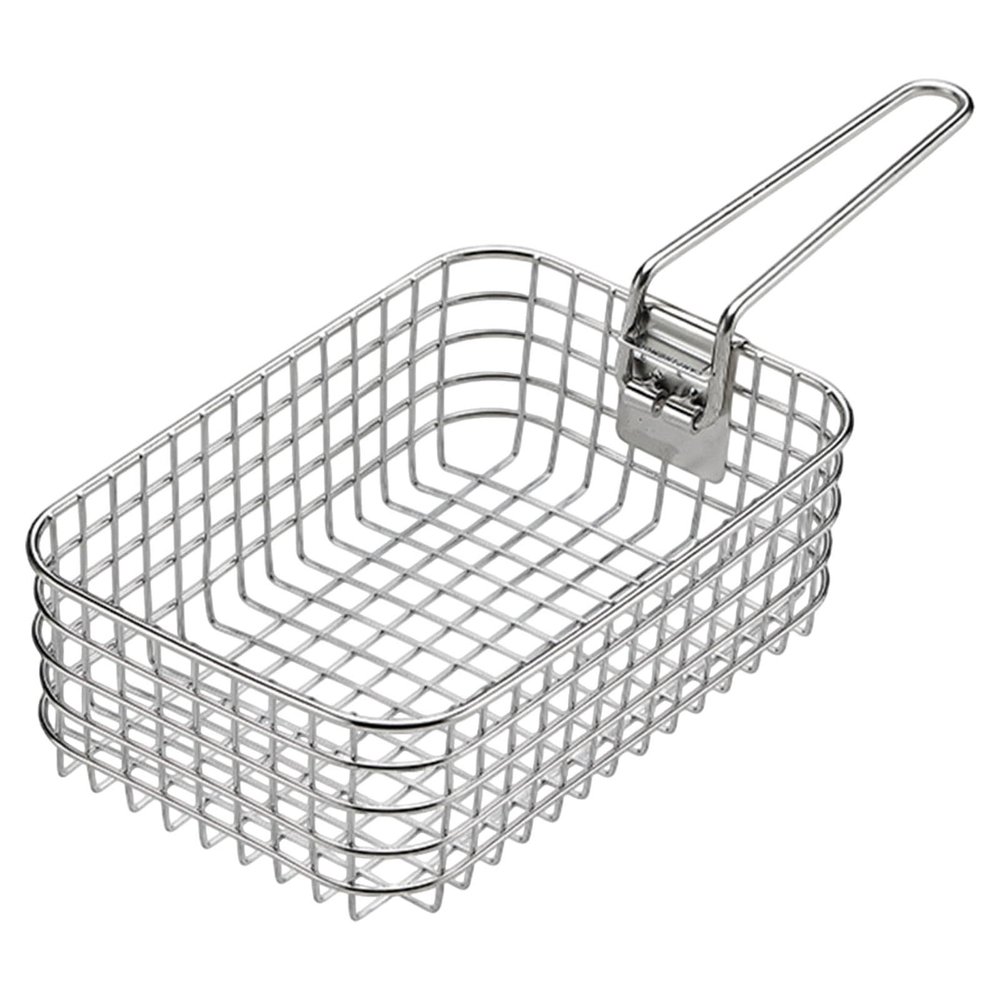 Pugermering Frying Basket for French Fries and Chicken, Foldable Handle, Indoor and Outdoor Use, Frying Basket with Strainer